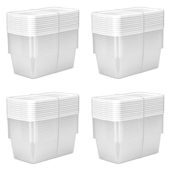 Sterilite Set of (10) 6 Quart Storage Boxes, Clear Plastic Storage Bins with Snap-on Lid, White, 4 Pack