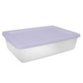 thumbnail image 1 of Sterilite, 28 Quart Clear Storage Bin, Snap-on Lid Storage Container, with Purple Lid, Set of 2, 1 of 6