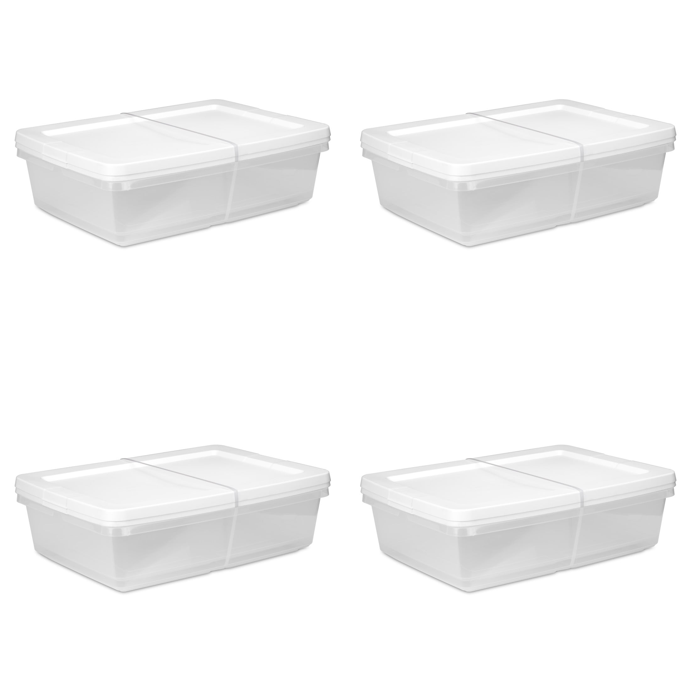 Sterilite Set of (2) Small Storage Bin, 28 Quart Clear Plastic Storage Container with Snap-On Lid, White, 4 Pack
