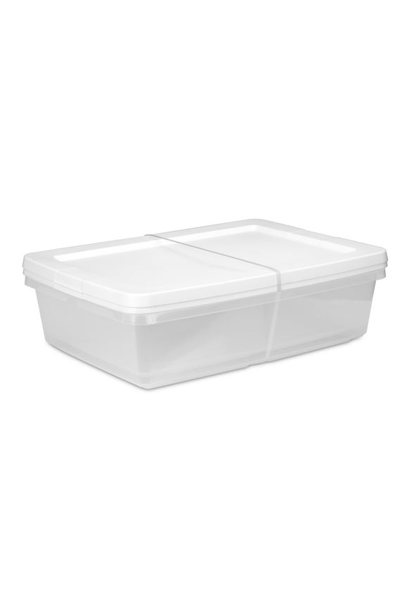 Set of (2) 28 Quart Storage Bins, Clear Plastic Storage Bin with Snap-on Lid, White