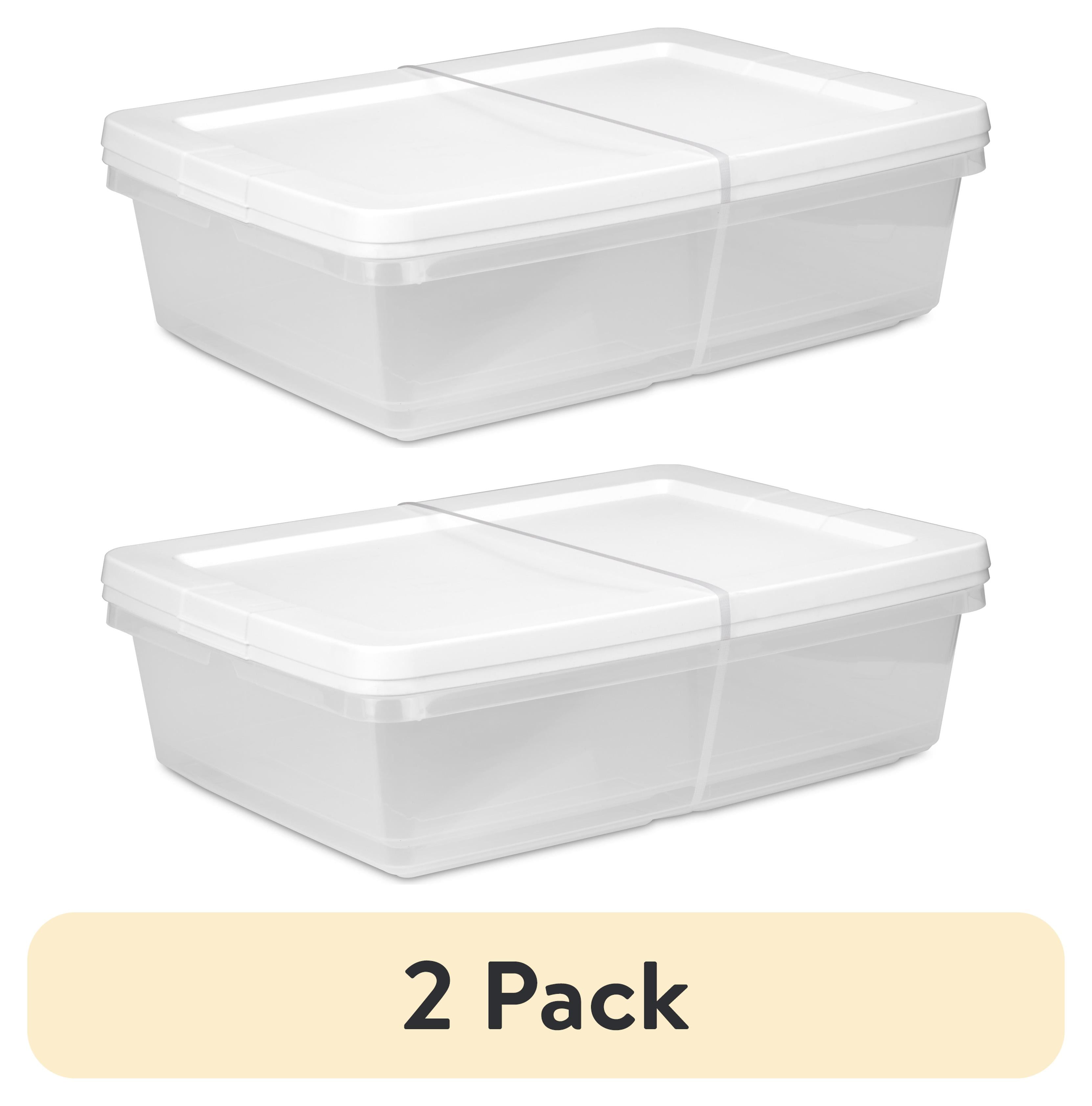 White Stackable Plastic Under Bed Storage Boxes with Lids, Set of 2