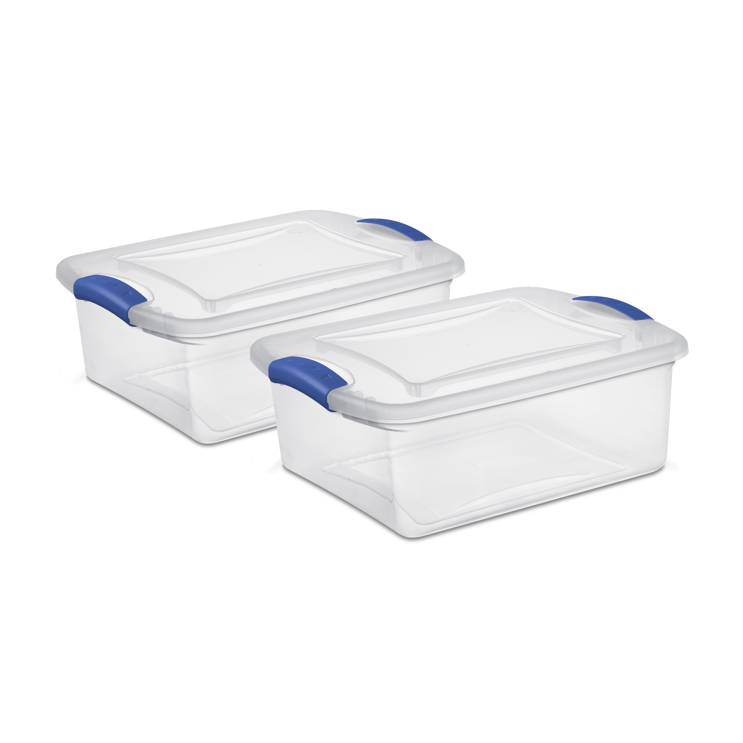 Sterilite Set of Two 15 Quart Small Latching Storage Bins, Clear Plastic Storage Container with Latch Lid, Blue