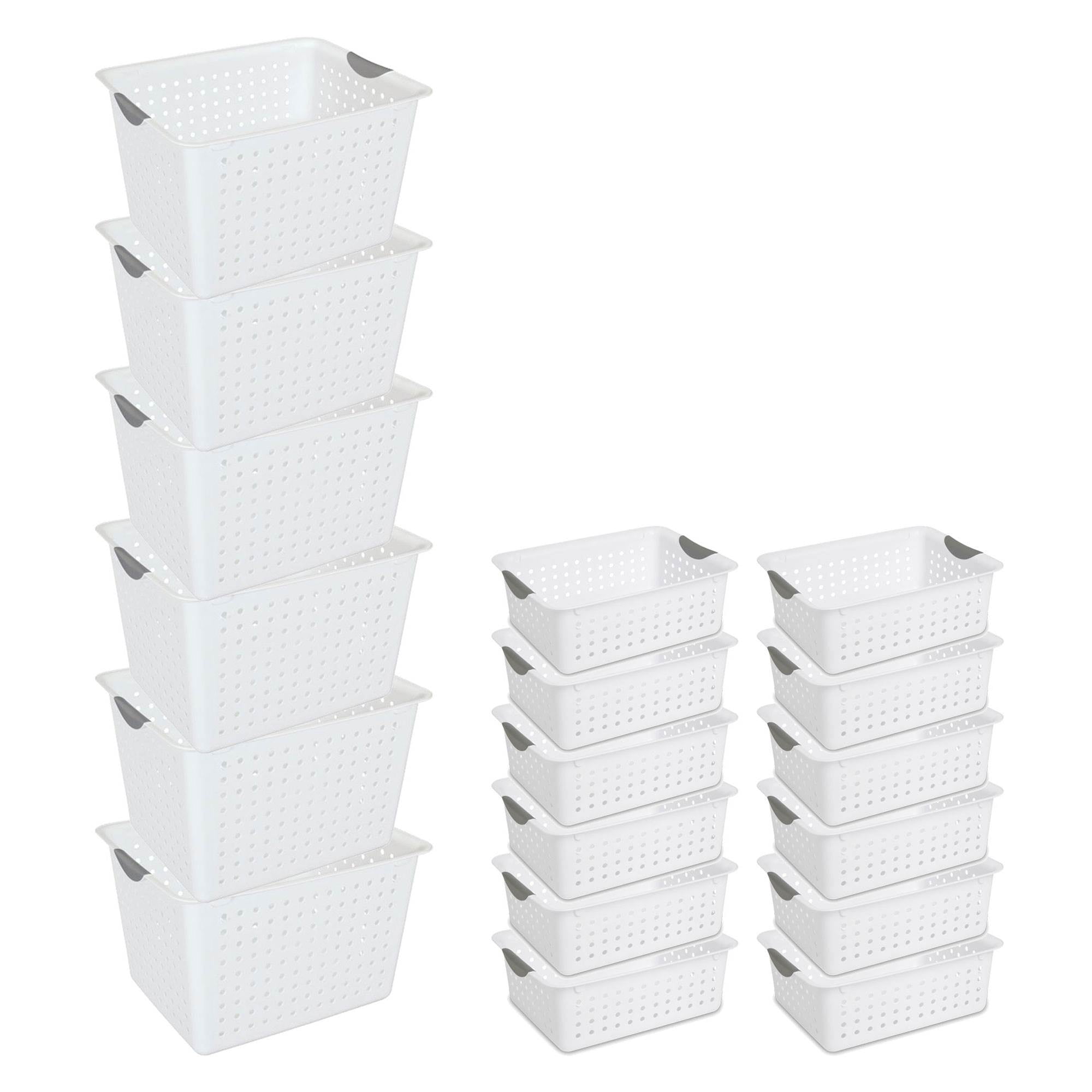 Sterilite Set of Ultra Plastic Storage Bin Baskets, 6 Deep and 12 Medium