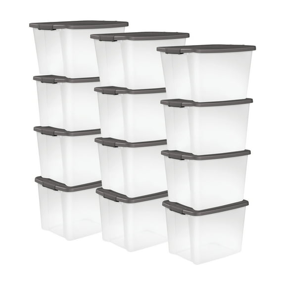 Sterilite ShelfTotes 50 Quart Latched Plastic Storage Container, (12 Pack)