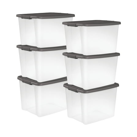 Sterilite 50 Qt ShelfTote, Stackable Storage Bin with Latching Lid, Clear, 6 Pack