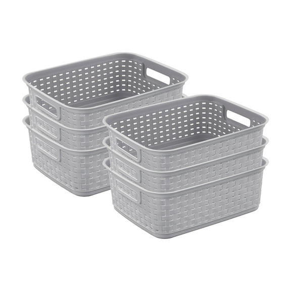 Sterilite Short Weave Wicker Pattern Storage Container Basket, Gray (6 Pack)