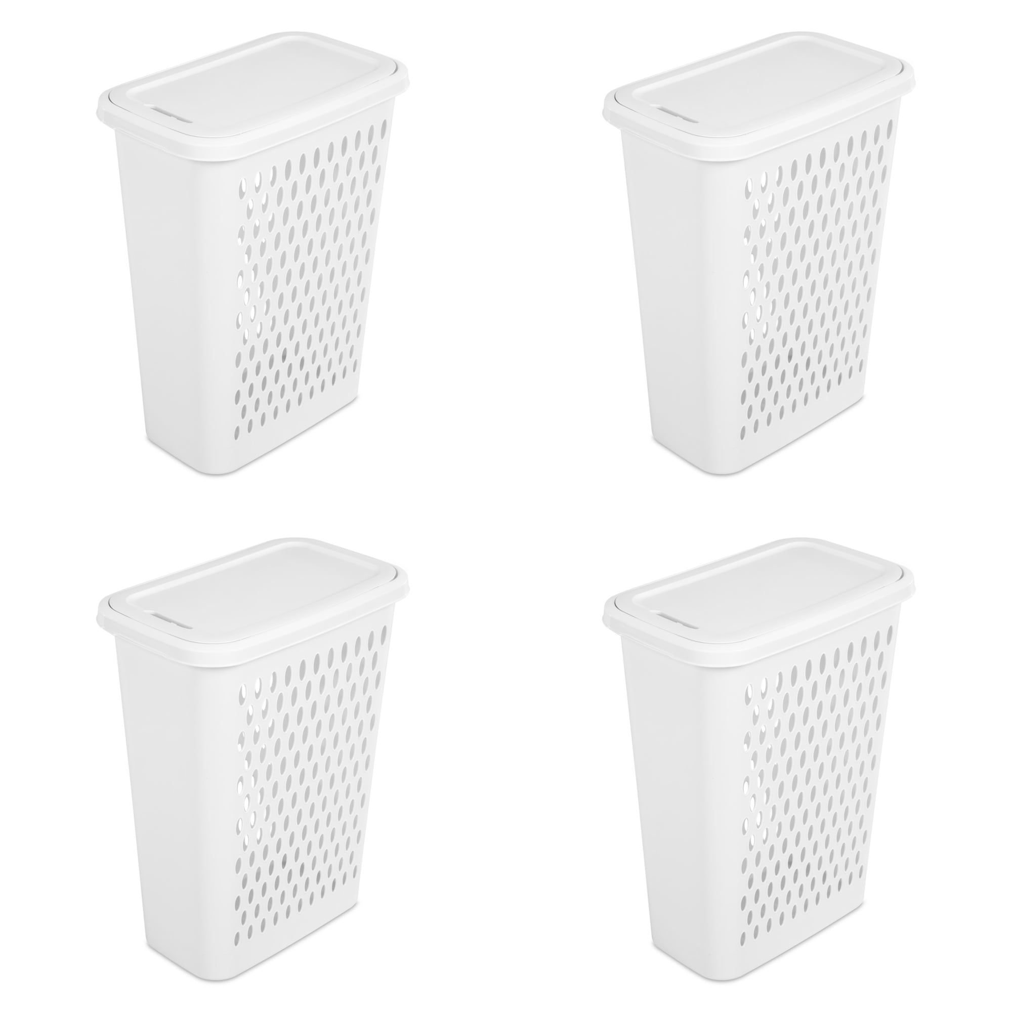 Sterilite Large Slim Laundry Hamper, Plastic, Lift-top Lid and Integrated Handles, White, 4 Pack