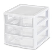 Sterilite Small 3 Drawer Unit, Countertop Organizer, Clear Storage Solution for Desks, Countertops, and Shelves, White