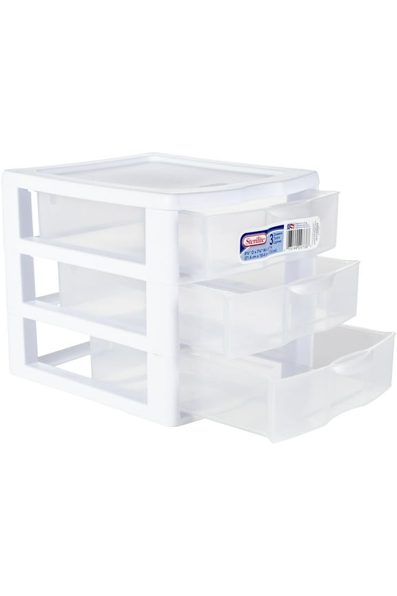 , 3 Drawer Clear Storage Bin, Desktop Drawer Storage Container, White