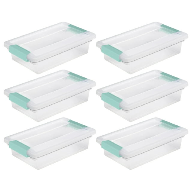 Sterilite Small Clip Box Plastic Storage Container Clear Aqua, 6 Pack ...