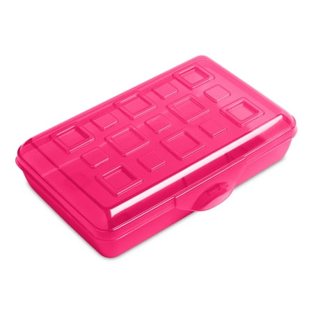 Sterilite Small Pencil Box, Plastic Case with Hinged Lid and Snap Latch, Portable Storage for Back to School Supplies, Neon Pink