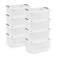 thumbnail image 1 of Sterilite Small Stacking Basket, Open Top Storage Bin with Handles, 8 Pack, White, 1 of 9