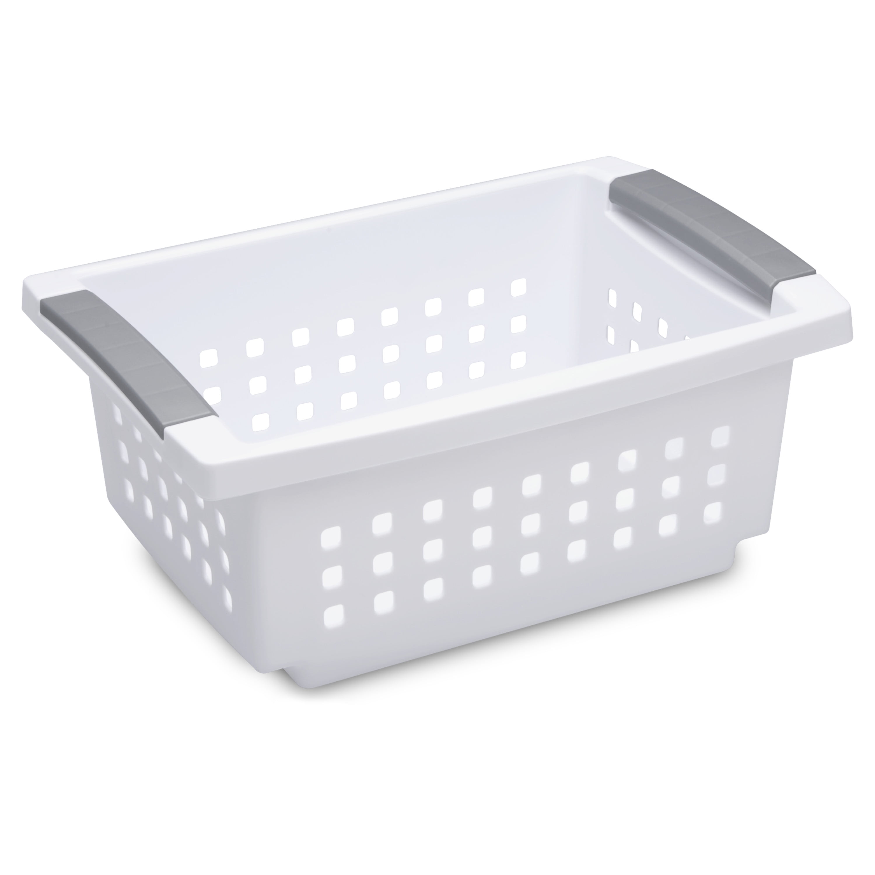 Stackable White Plastic Lidded Storage Baskets