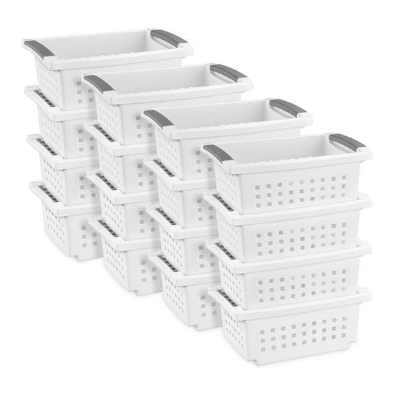 Sterilite Small Stacking Basket w/ Titanium Accents, White (16 Pack)