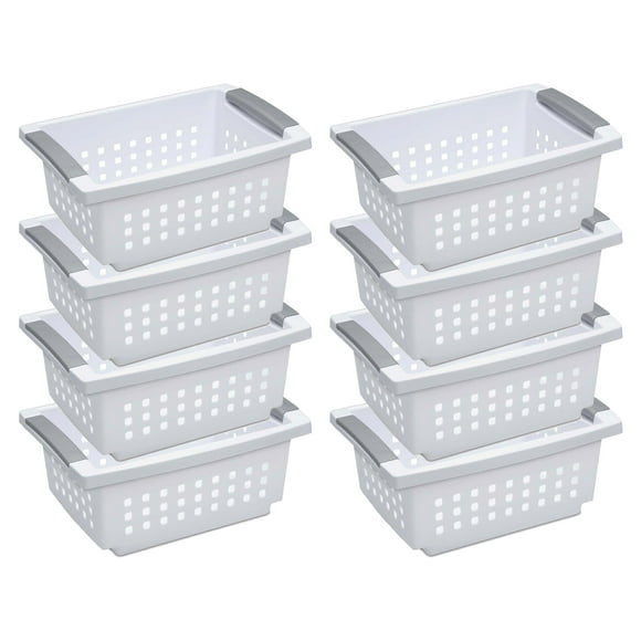 Sterilite Small Stacking Storage Basket with Comfort Grip Handles, 8 Pack
