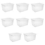 Sterilite Small Storage Bin, 20 Quart Clear Plastic Storage Container with Snap-On Lid, White, 8 Pack