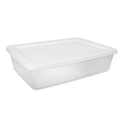 Sterilite Small Storage Bin, 28 Quart Clear Plastic Storage Container with Snap-On Lid, White