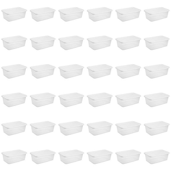 Sterilite Small Storage Bin, 6 Quart Clear Plastic Storage Container with Snap-On Lid, White, 36 Pack