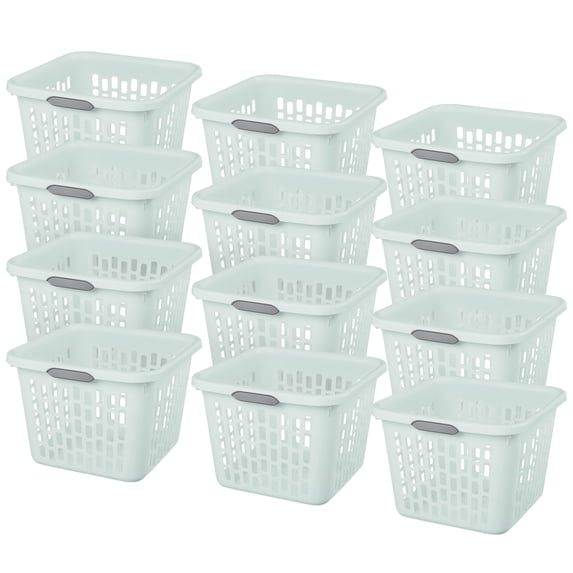 Sterilite Square Laundry Basket, 1.5 Bushel Plastic Hamper with Handles, Mint, 12 Pack