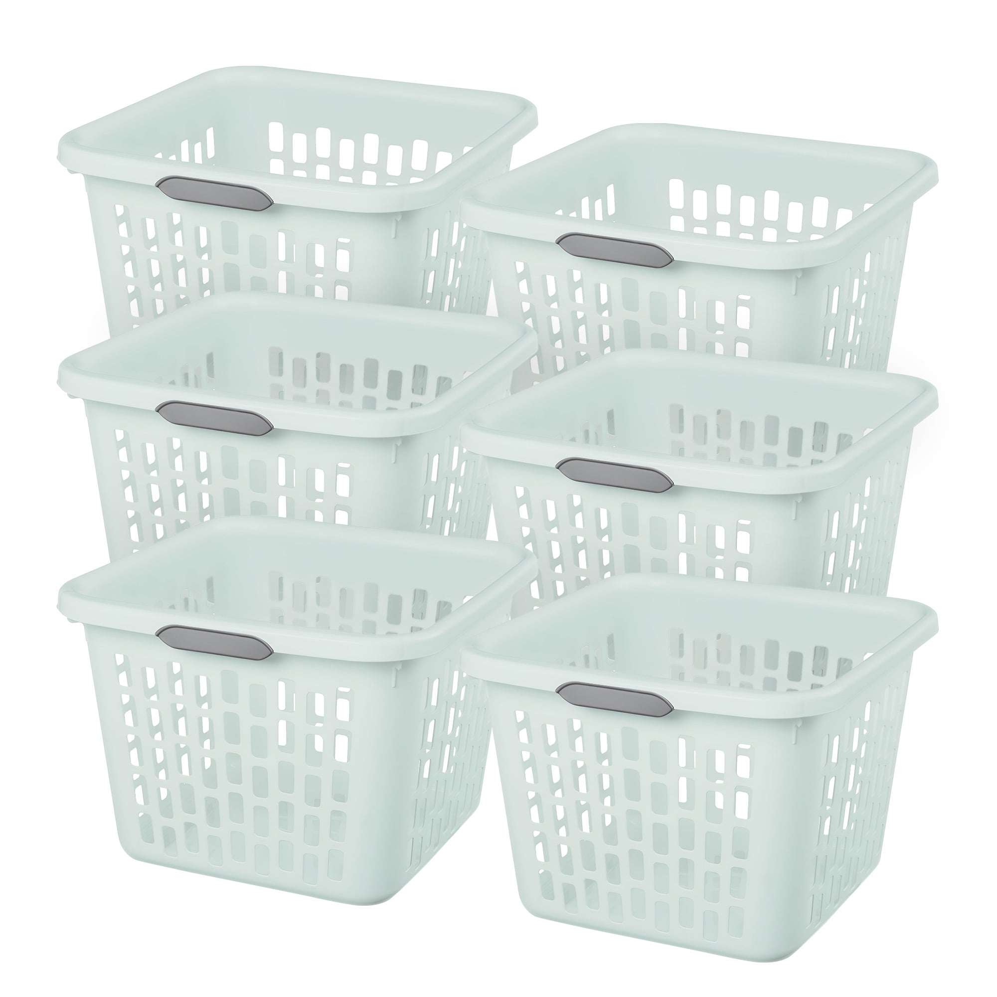 Sterilite Square Laundry Basket, 1.5 Bushel Plastic Hamper with Handles, Mint, 6 Pack