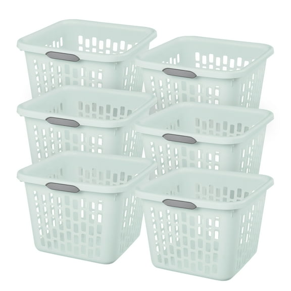 Sterilite Square Laundry Basket, 1.5 Bushel Plastic Hamper with Handles, Mint, 6 Pack