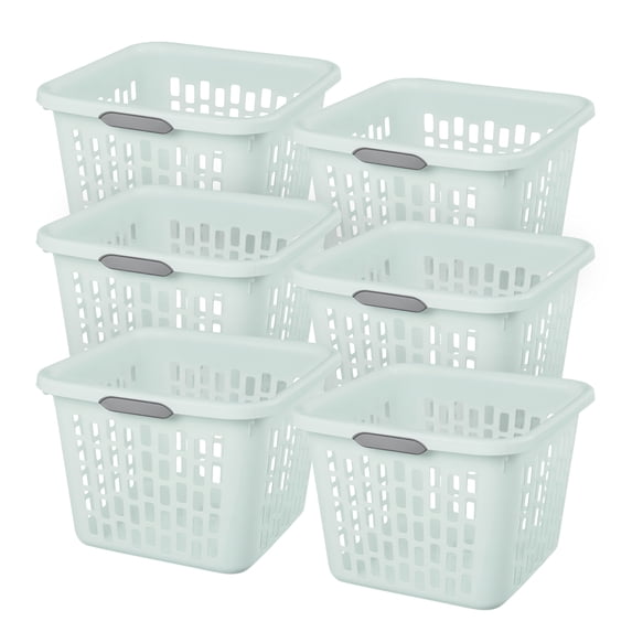 Sterilite Square Laundry Basket, 1.5 Bushel Plastic Hamper with Handles, Mint, 6 Pack