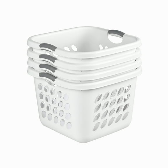 Sterilite 1.5 Bushel Square Laundry Basket, Plastic Hamper with Handles, White, 4 Pack