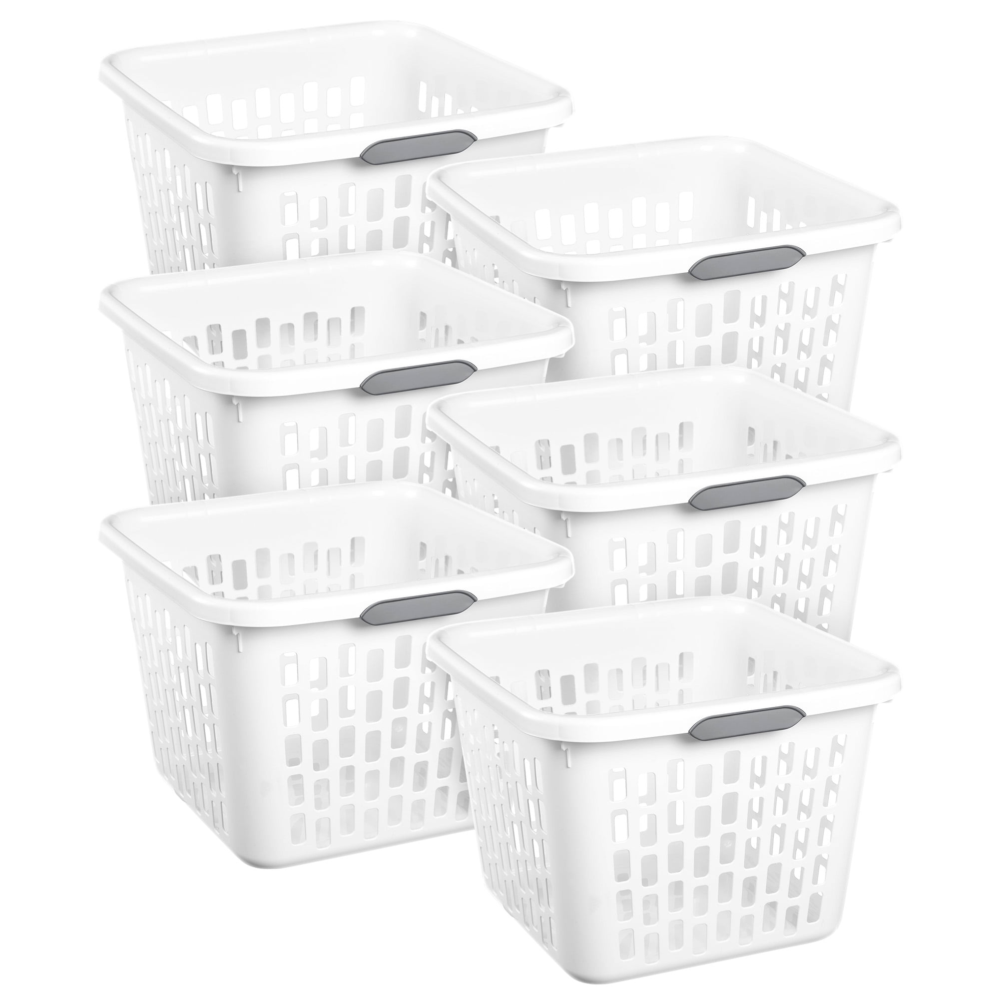 Sterilite Square Laundry Basket, 1.5 Bushel Plastic Hamper with Handles, White, 6 Pack