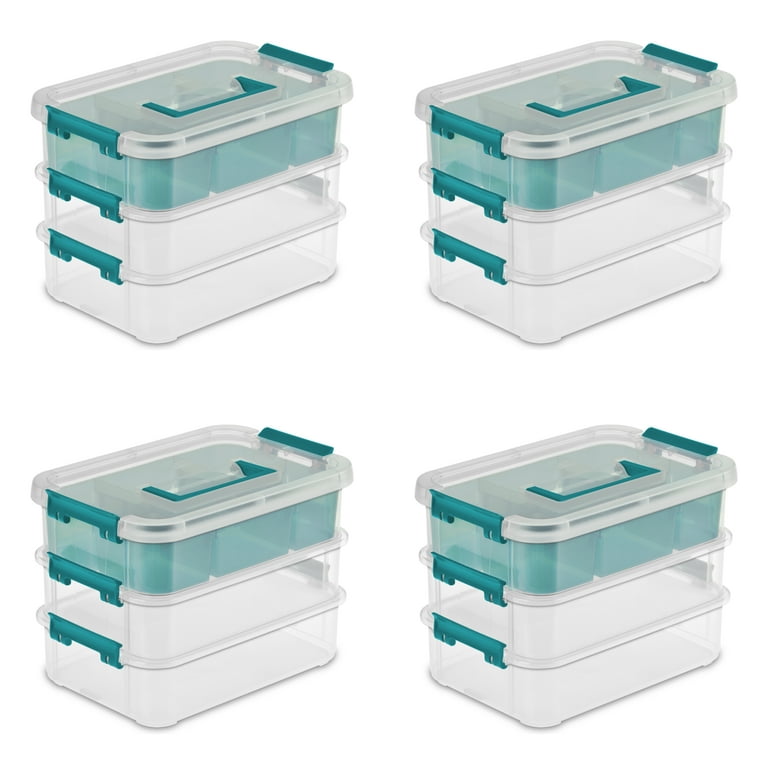 Sterilite, Stack & Carry 3 Layer Handle Box & Tray, Teal Sachet