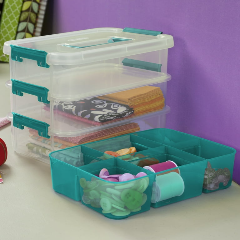 Sterilite, Stack & Carry 3 Layer Handle Box & Tray, Teal Sachet