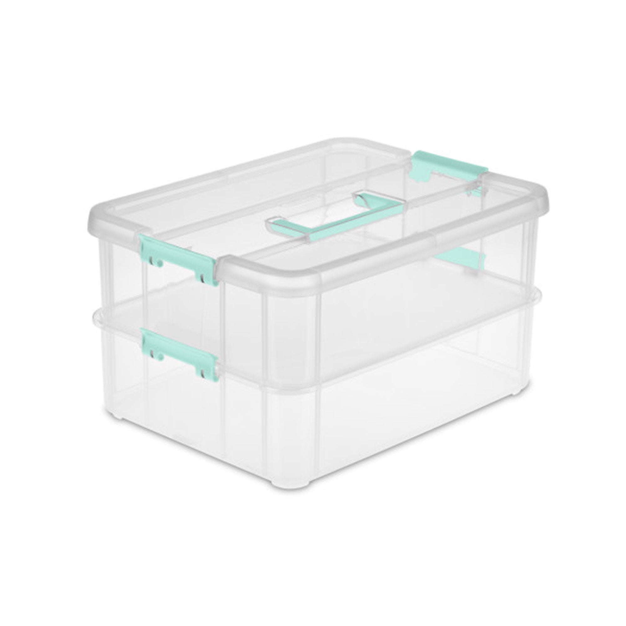 Clear Stackable Plastic 2-Tier Lidded Storage Box