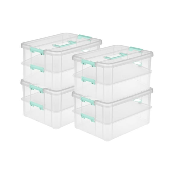 Sterilite Stack and Carry 2 Layer Handle Box Stackable Storage Container, 4 Pack