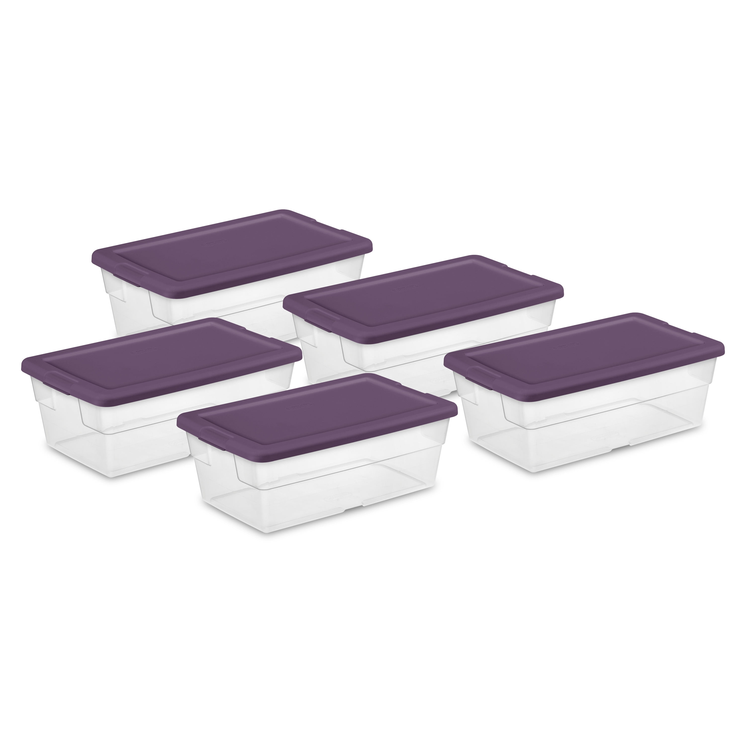 Sterilite Stackable 6 Qt Storage Box Container, Clear, Purple Lid (60