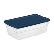 Sterilite Stackable 6 Qt Storage Box Container for Organization, Clear, Marine Blue Lid, 5 Pack