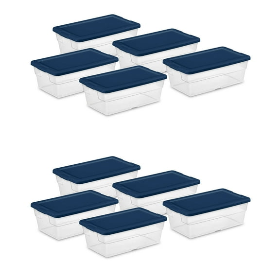 Sterilite Stackable 6 Qt Storage Box Container w/Lid, Marine Blue (10 Pack)