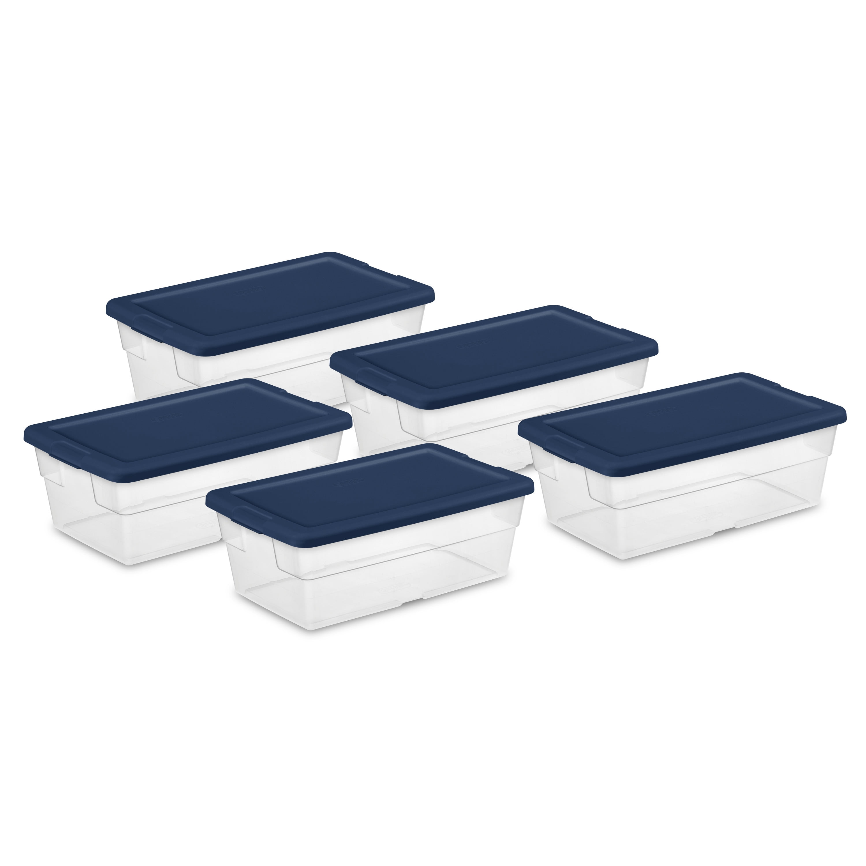 Sterilite Stackable 6 Qt Storage Box Container, Clear, Purple Lid (30 Pack)  