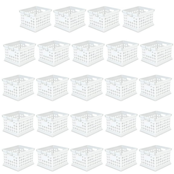 Sterilite Stackable Durable Plastic Storage Crate Box, White, 24 Pack