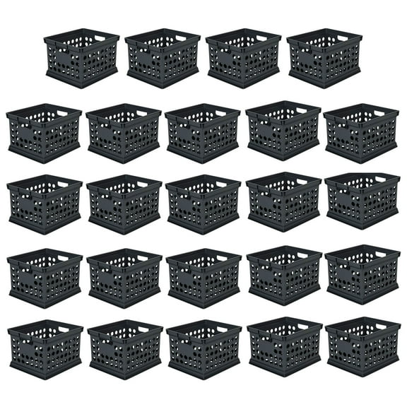 Sterilite Stackable Plastic Storage Crate Bin Organizer Box, Black, 24-Pack