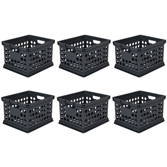 Sterilite Stackable Plastic Storage Crate Bin Organizer Box, Black, 6-Pack