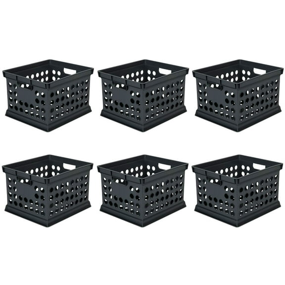 Sterilite Stackable Plastic Storage Crate Bin Organizer Box, Black, 6-Pack