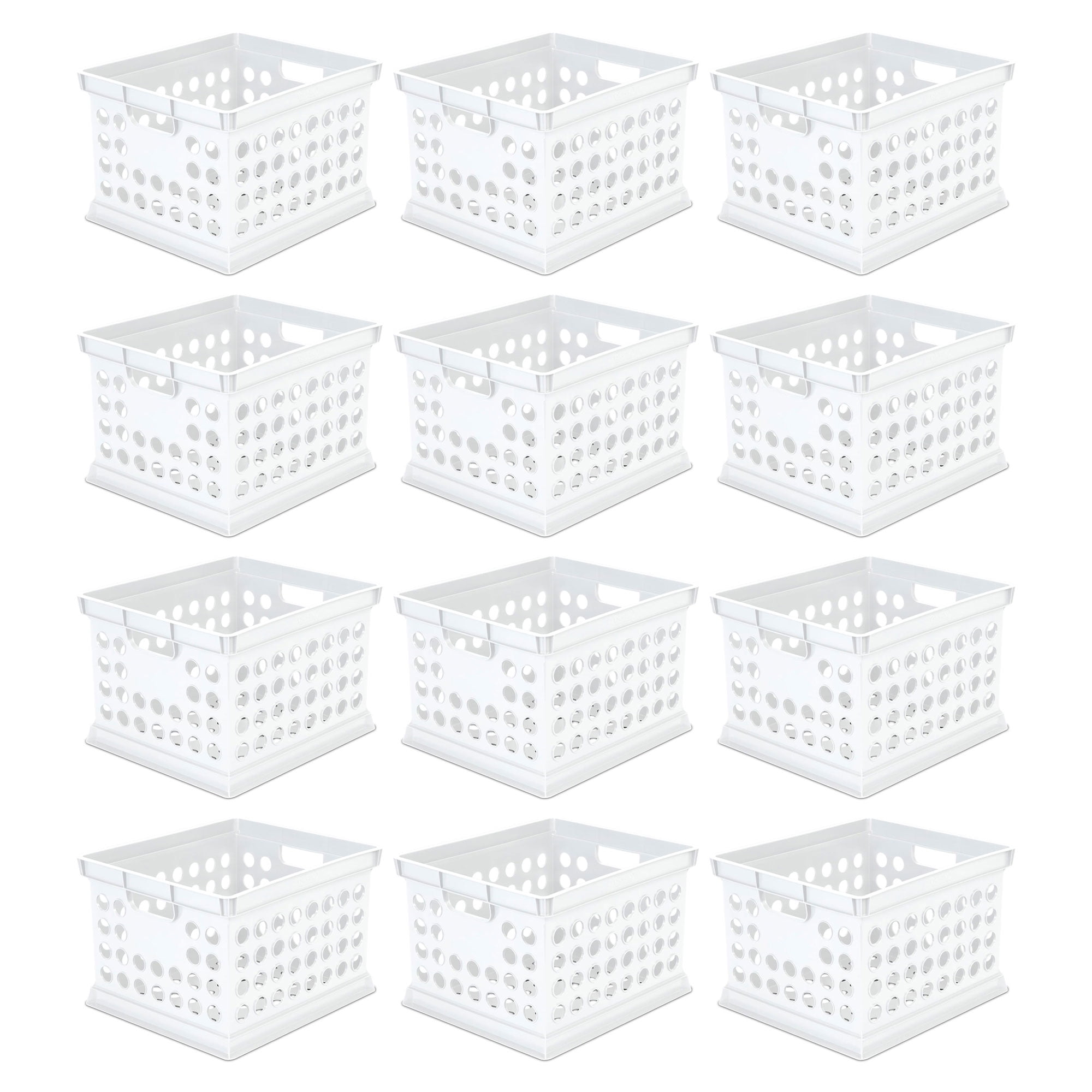 Sterilite Stackable Plastic Storage Crate Bin Organizer Box, White, 12