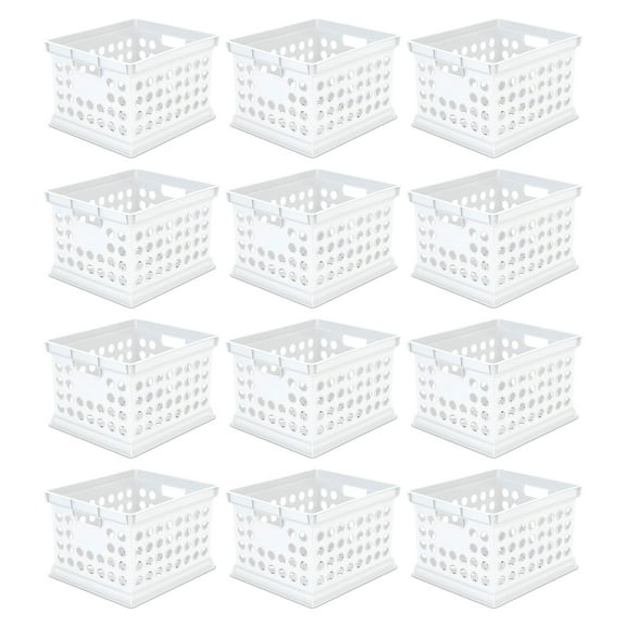 Sterilite Stackable Plastic Storage Crate Bin Organizer Box, White, 12-Pack
