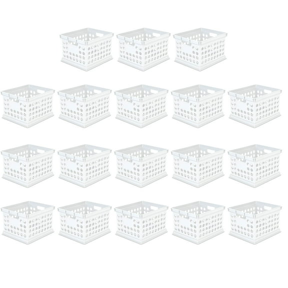 Sterilite Stackable Plastic Storage Crate Bin Organizer Box, White, 18-Pack