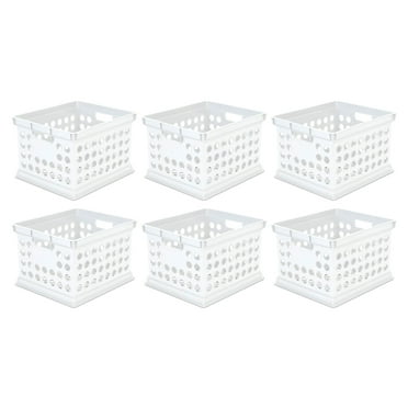 Sterilite Stackable Plastic Storage Crate Bin Organizer Box, White, 6 Count