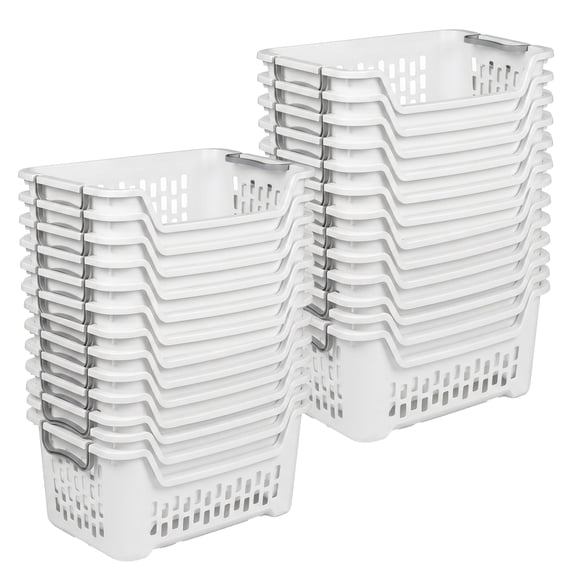 Sterilite Stacking Laundry Basket, 2 Bushel Hamper with Handles, White, 24 Pack