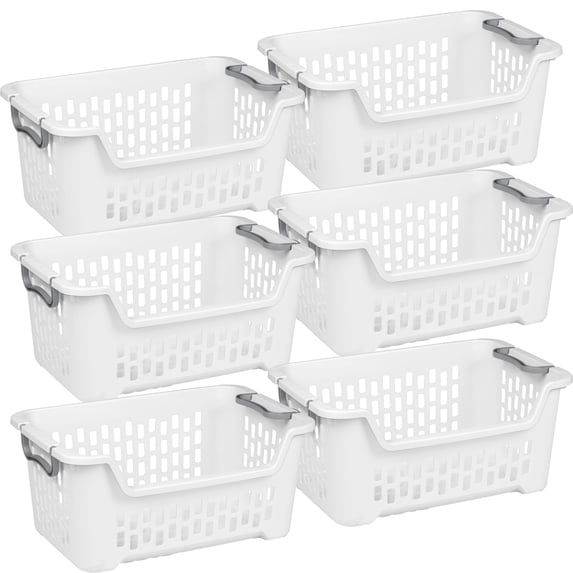 Sterilite Stacking Laundry Basket, 2 Bushel Hamper with Handles, White, 6 Pack