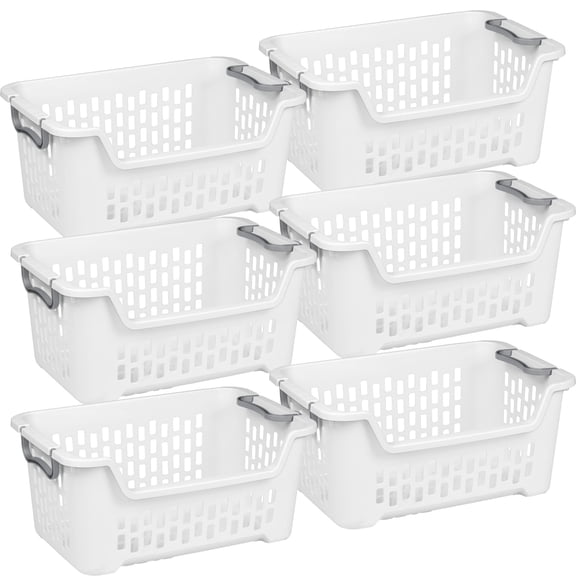 Sterilite Stacking Laundry Basket, 2 Bushel Hamper with Handles, White, 6 Pack