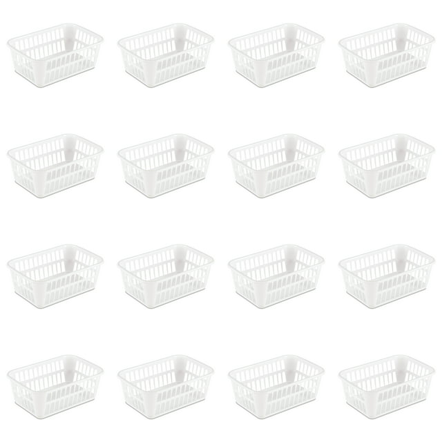 Sterilite Storage Basket Plastic, White, Set of 16
