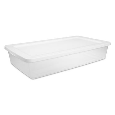 Sterilite Storage Bin, 41 Quart Clear Plastic Storage Container with Snap-On Lid, White