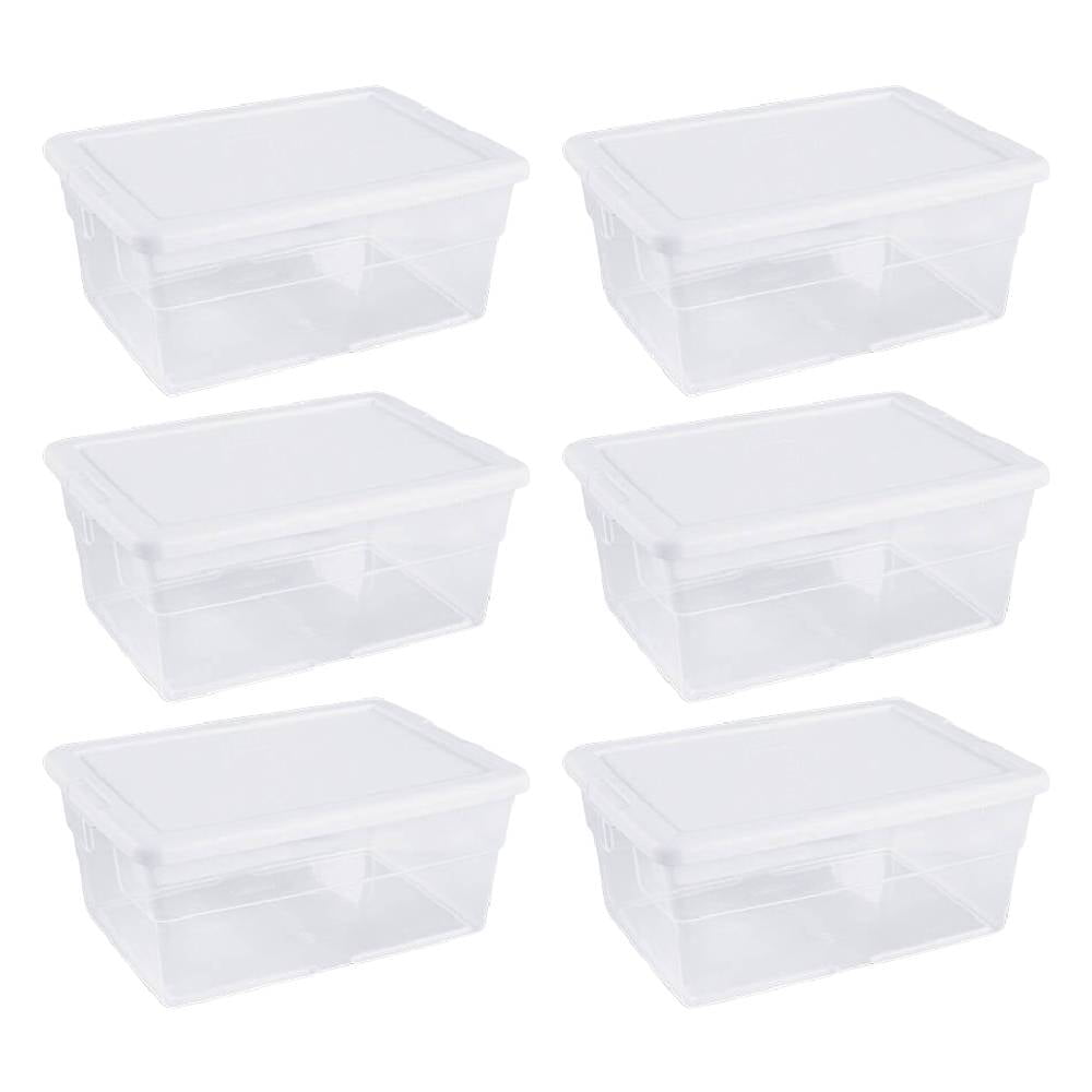 Sterilite 17416A04 60 Quart, 4-Pack Storage Box, Clear Base with Cement Lid